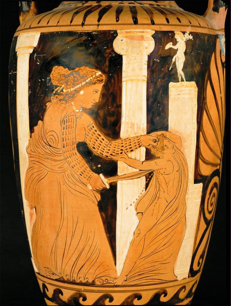 WhatsApp Image 2025-05-13 at 22.23.03 A vase by Ixion Painter showing Medea killing one of her sons, approx. 330 BC (Louvre, Paris).